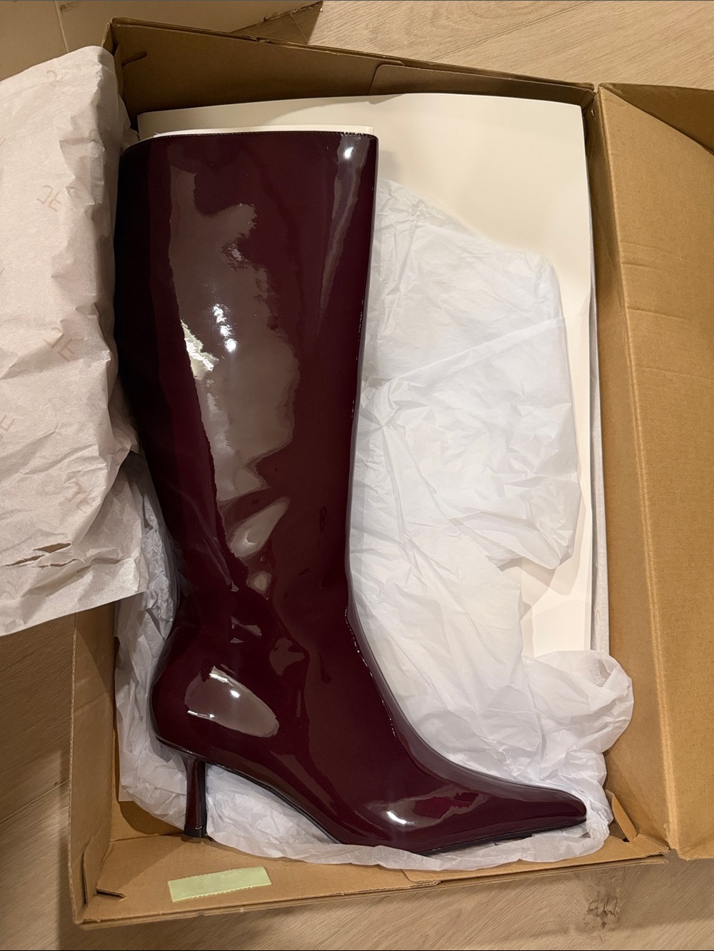 JustFab Patent Mid Calf Heel Boot Maroon Size 7